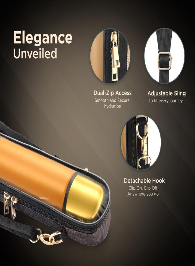 Perch California Hot and Cold Steel Water Bottle 1 LTR, ISI Certified, Vacuum Insulated with Transparent Black Bag | Leak Proof, BPA-Free | Premium Gifting Flask for Office, School, Gym | Gold-Amber - Image 4